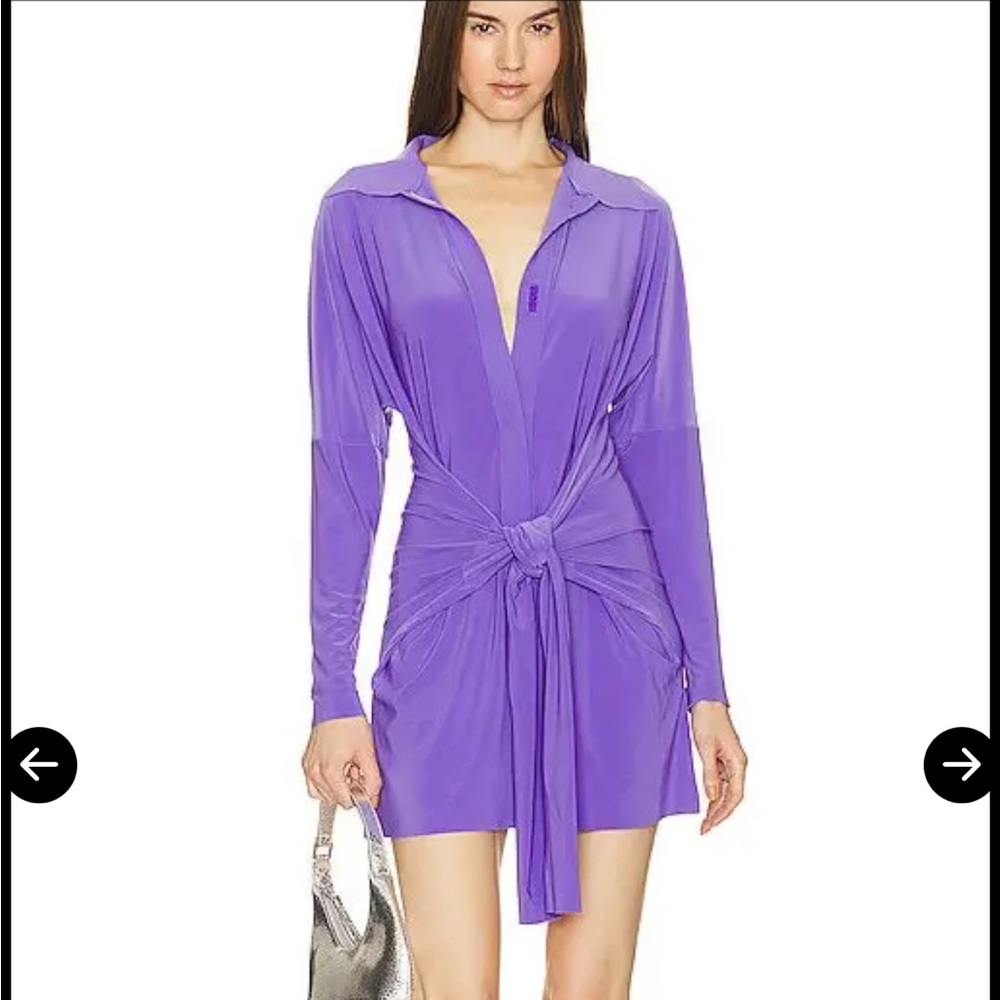 Norma Kamali Mini Tie Front Shirt Dress